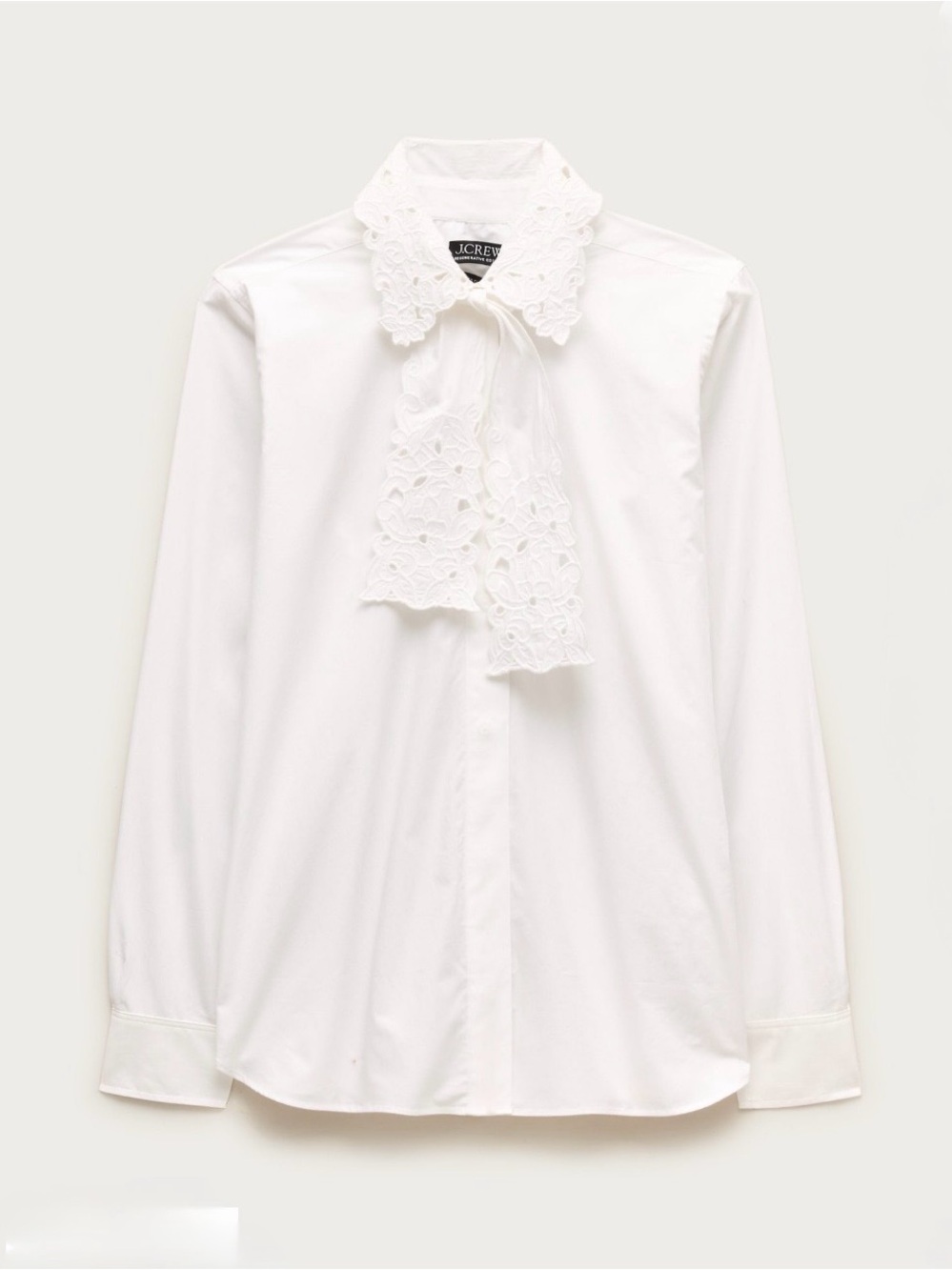 J. Crew White Lace Tie-Neck Shirt